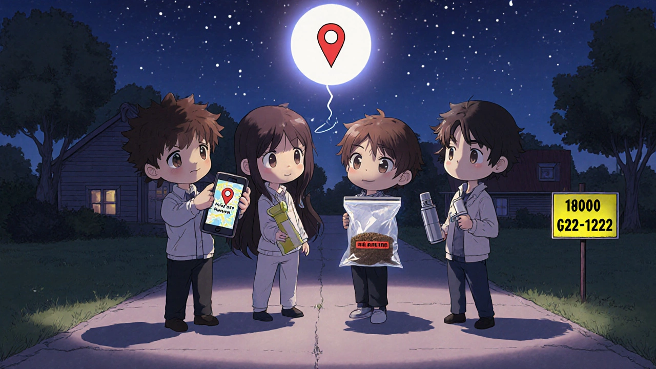 Group in rural setting with expired meds in bag, map shows no nearby disposal site.