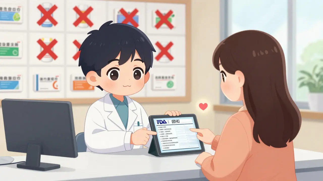 A pharmacist gives a safe brand-name drug to a patient, ignoring recalled generics.