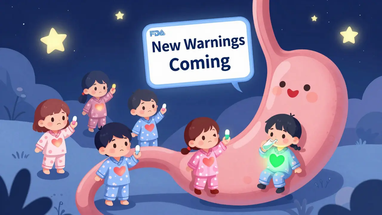 Chibi patients in stomach landscape, some with dim thyroid hearts, one with glowing green thyroid from liquid medicine.