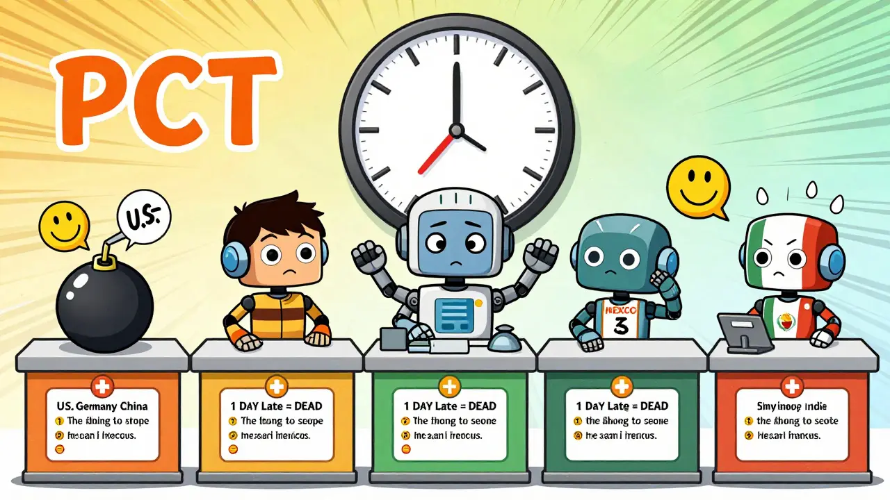 Robot struggling to pay maintenance fees at six different international patent counters.