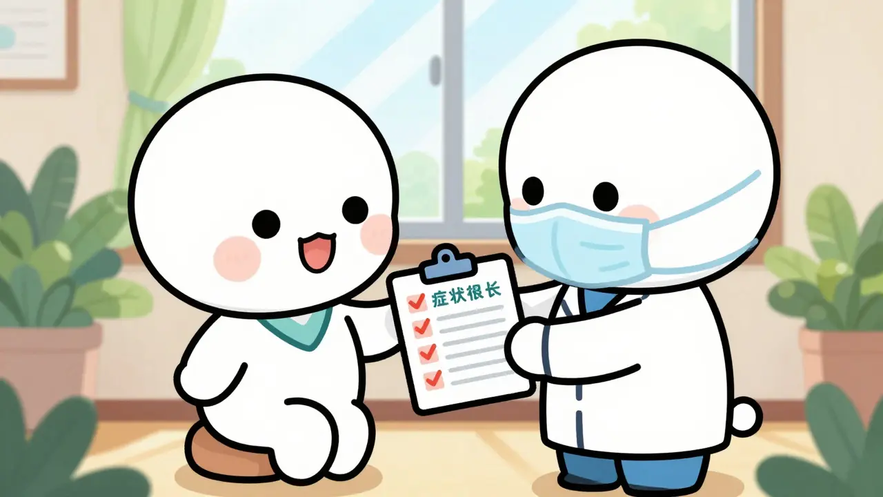 Cute patient and doctor reviewing symptom tracker together