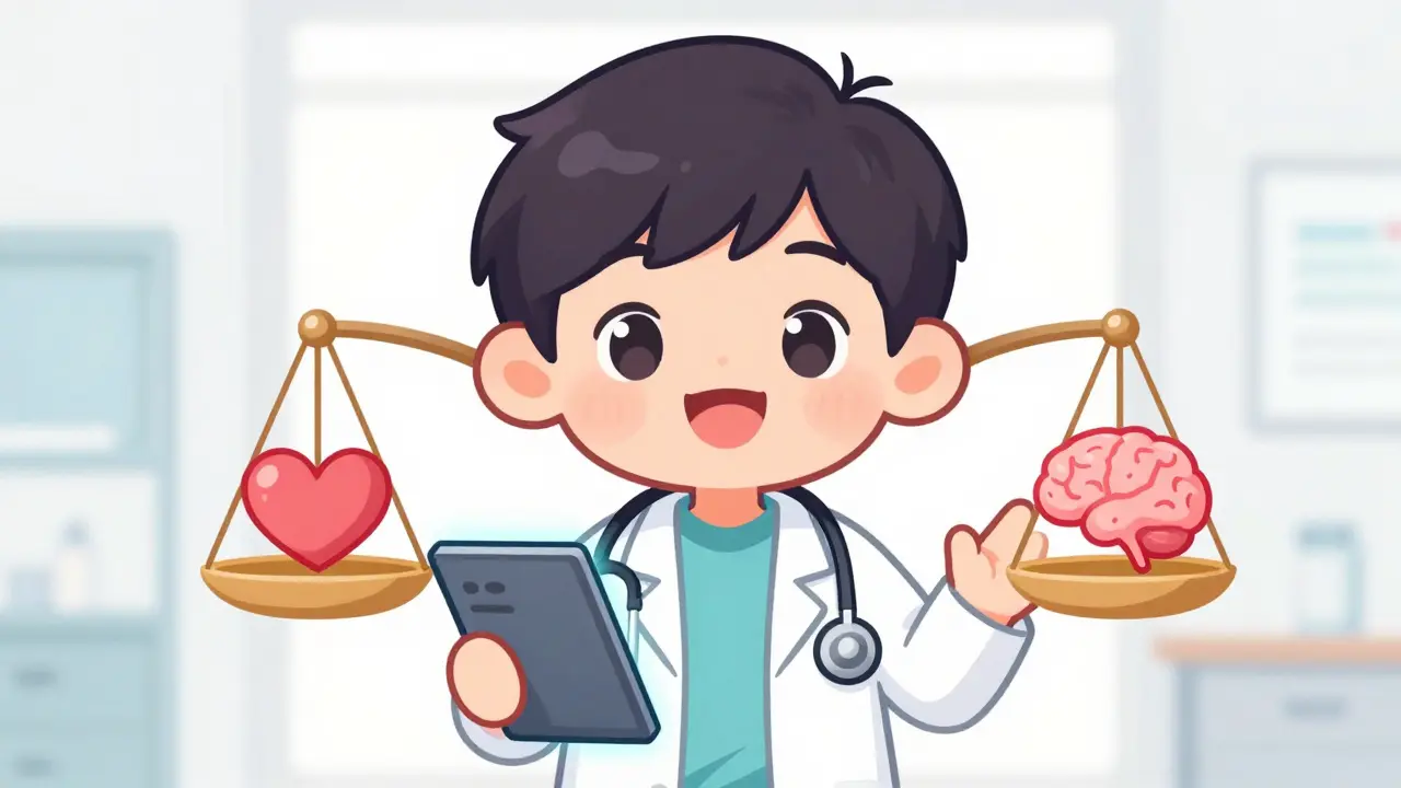 Chibi doctor balancing organ health and neurological comfort
