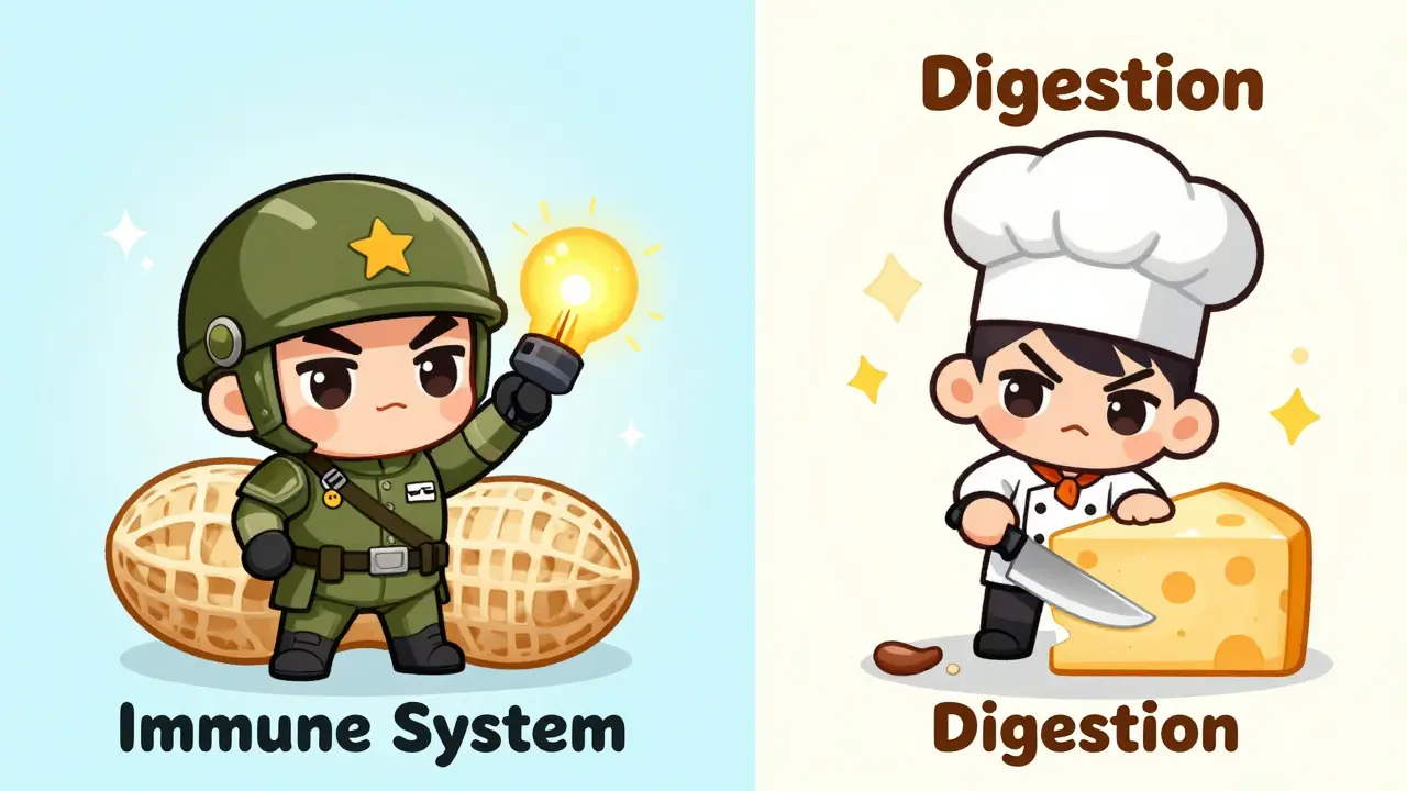 Comparison of a chibi soldier fighting a peanut and a chibi chef struggling with cheese.