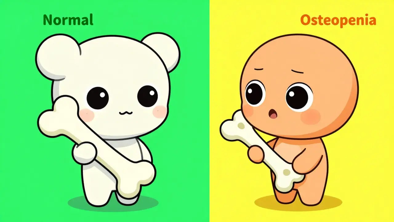 Comparison of a solid bone and a porous bone in a cute chibi anime style.