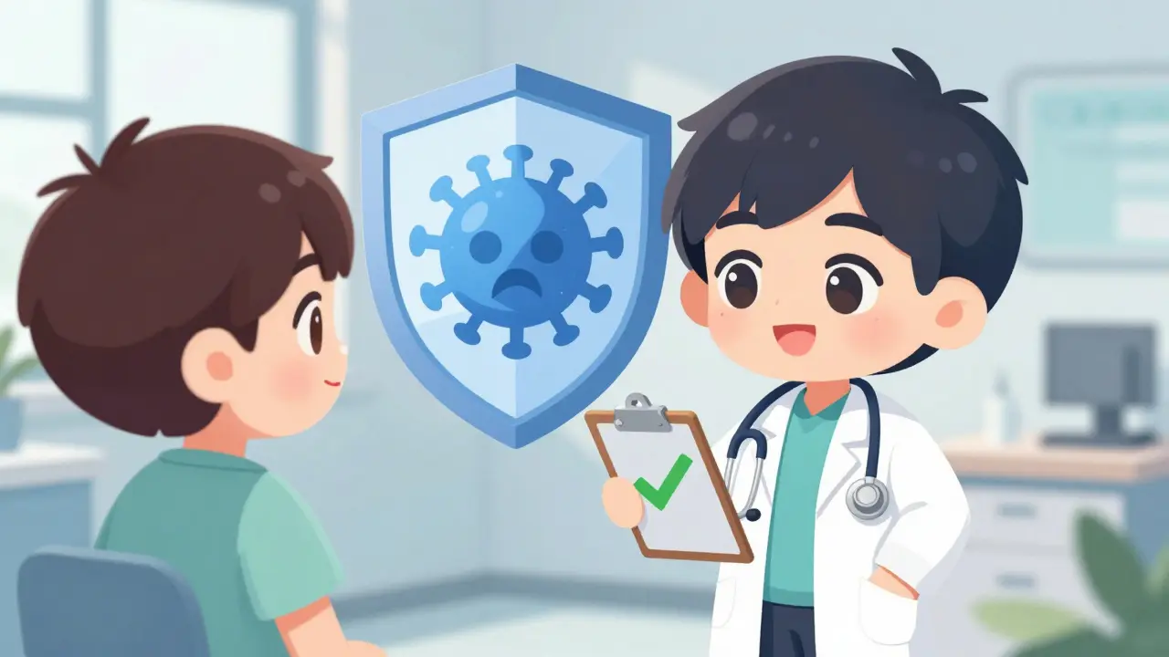 Chibi doctor reassuring patient during allergy testing consultation