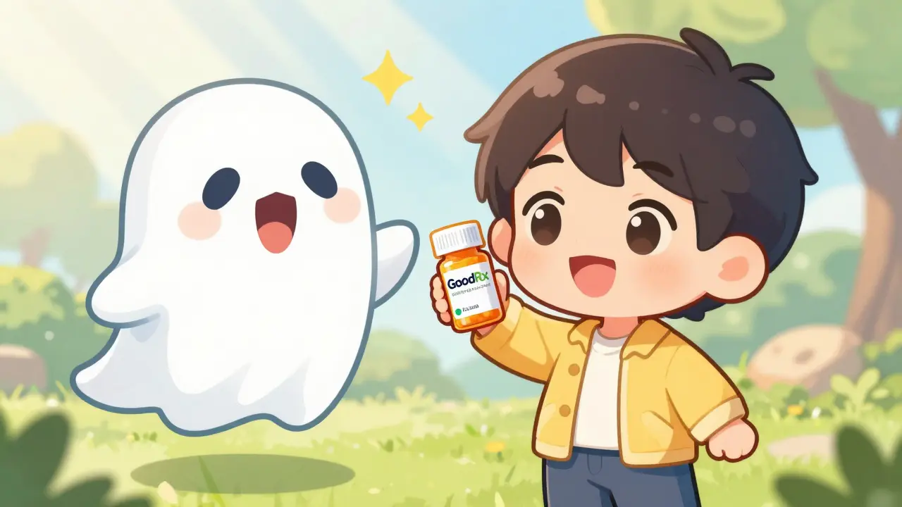 Happy chibi character finding cheap generic pills