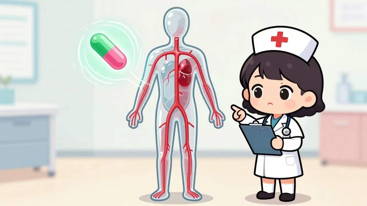 Chibi doctor explaining drug interaction concept