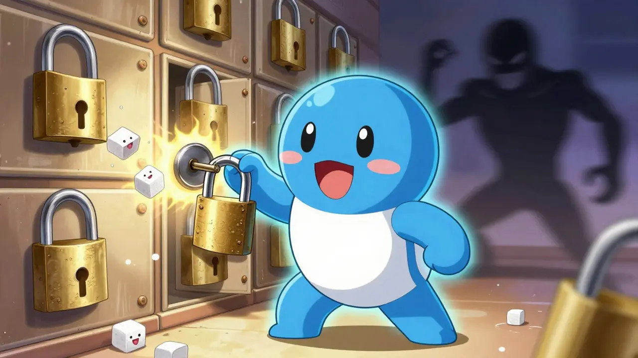 Cute chibi metformin pill unlocking cell locks for better insulin sensitivity.