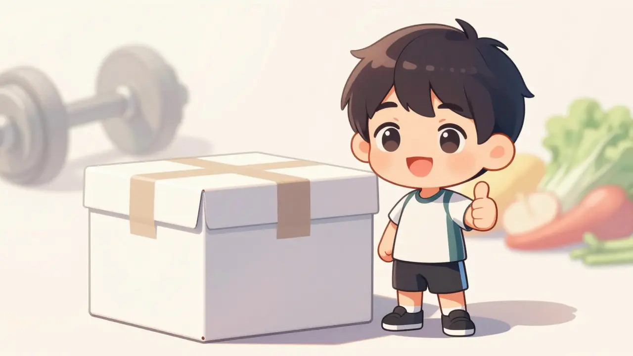 Chibi character receiving discreet medication box
