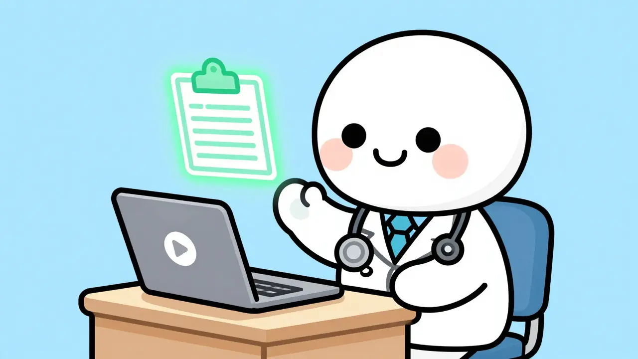 Chibi doctor avatar conducting online telemedicine consultation