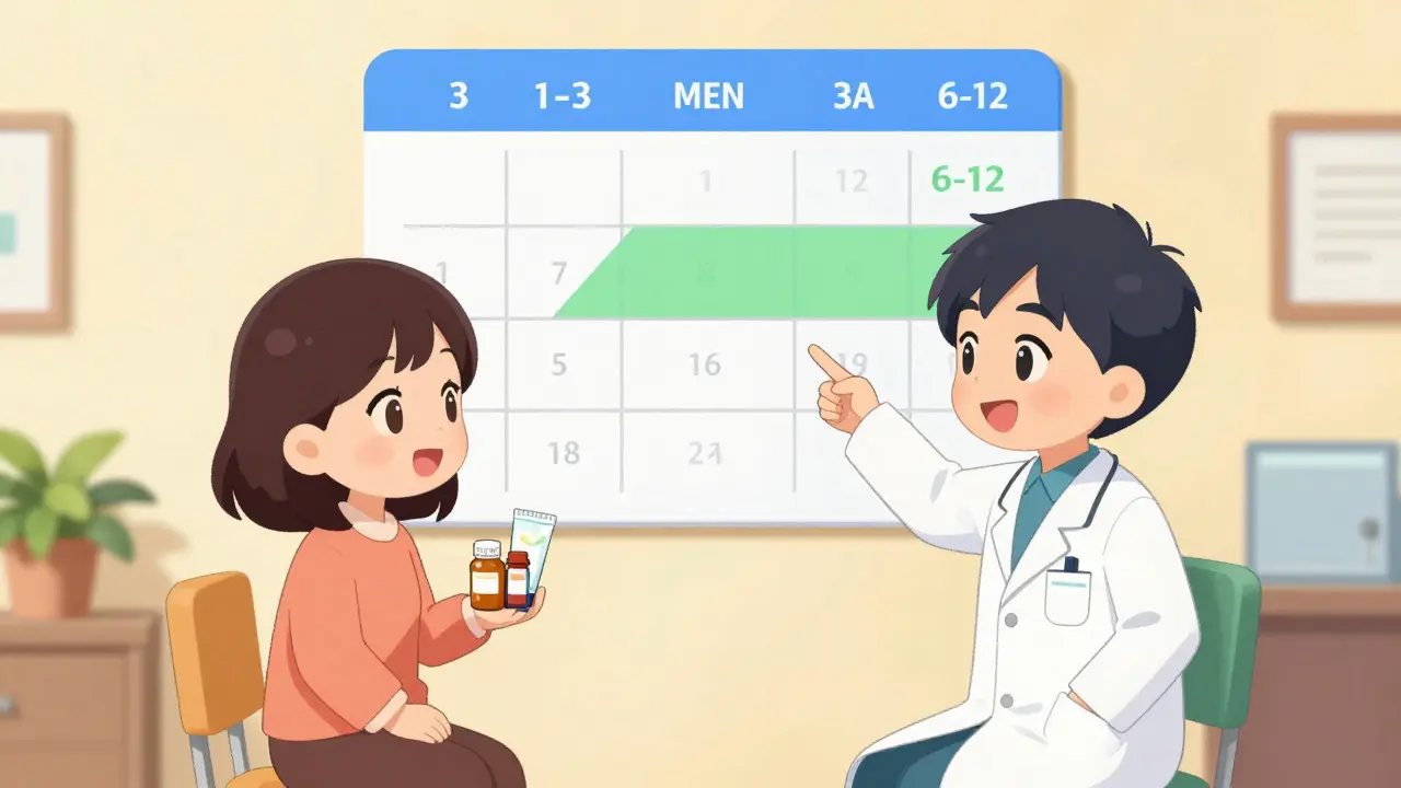 Chibi patient and doctor discussing treatment timeline in office