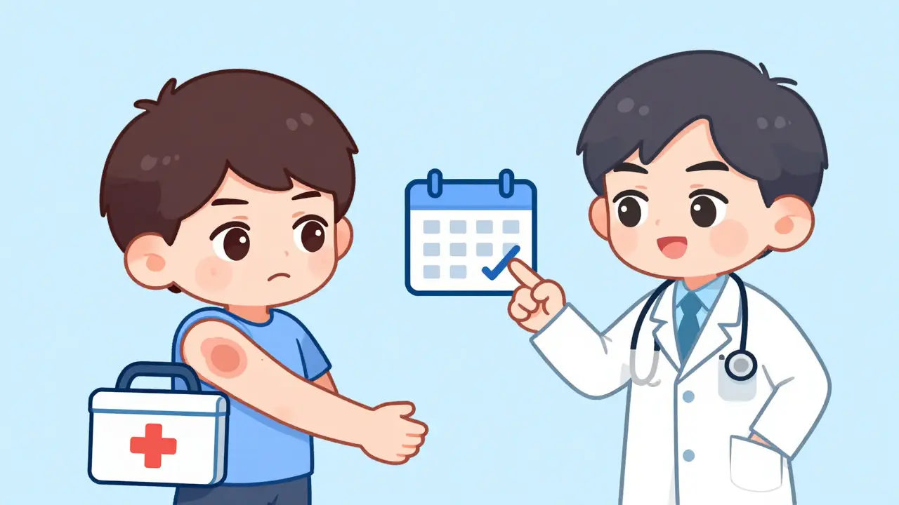 Chibi patient with bruise consulting a doctor about symptoms