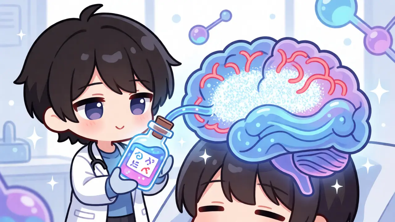 Anime depiction of neurotransmitters calming pain in the brain
