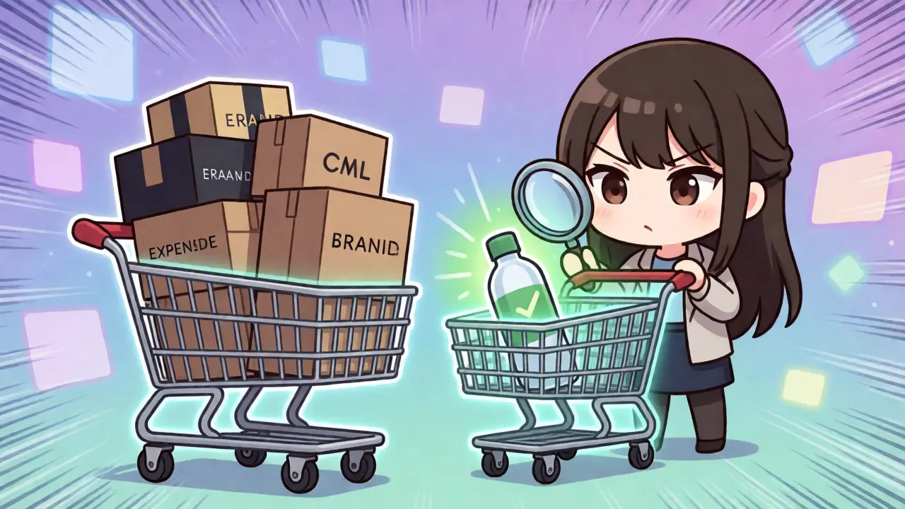 Anime girl comparing expensive vs cheap pharmacy options